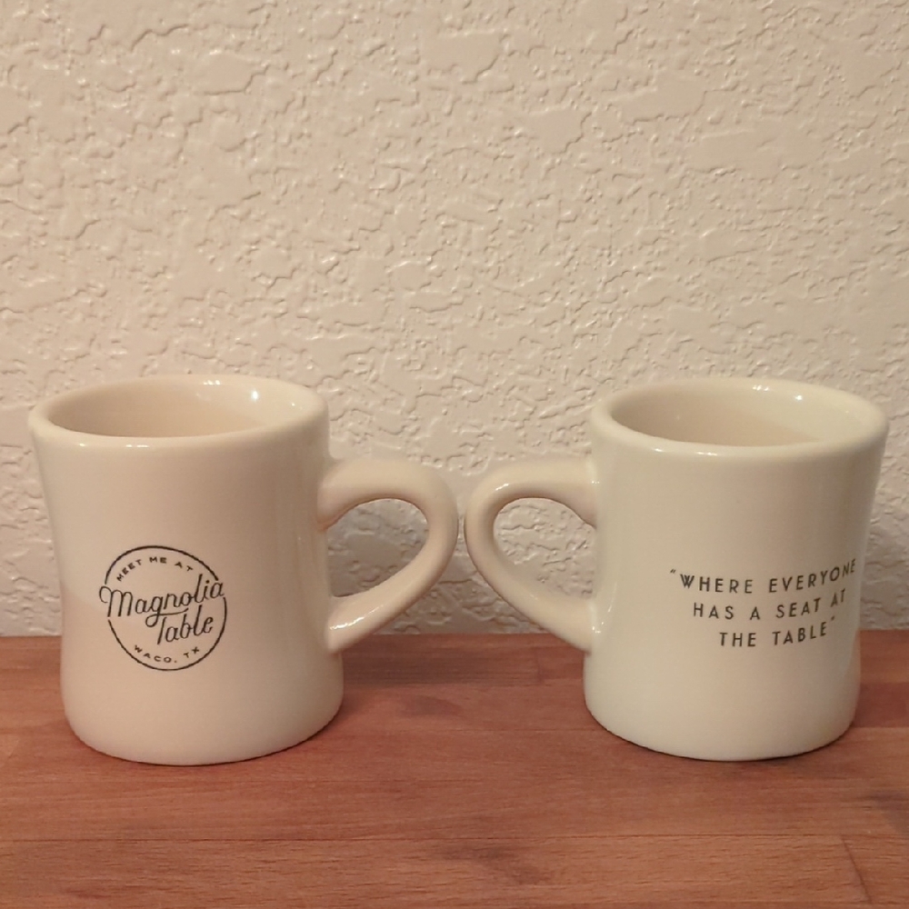 Magnolia White Ceramic Mugs Set Of 2